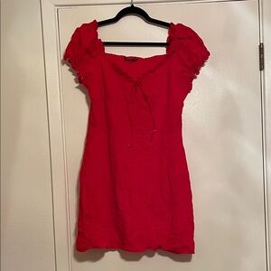 Red Puff Sleeve Mini Dress